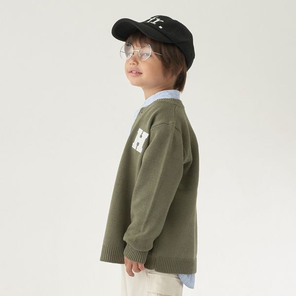 日本 b-ROOM - 字母刺繡針織開襟衫(可機洗)-灰