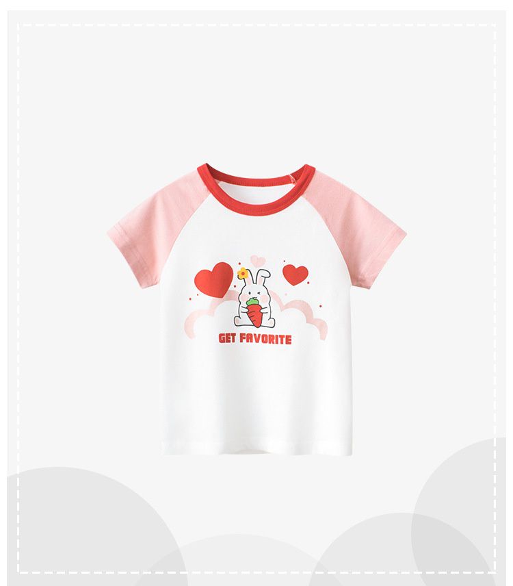 純棉短袖上衣-愛心兔兔-粉+白