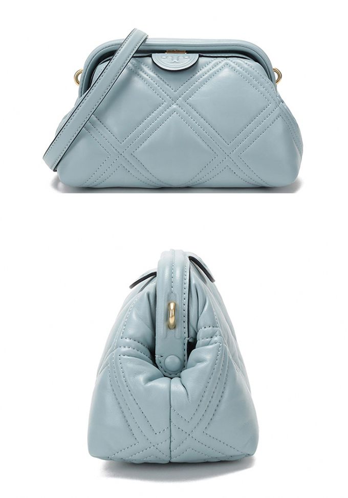 TORY BURCH - 素面羊皮縫線斜背包 (淺藍色)