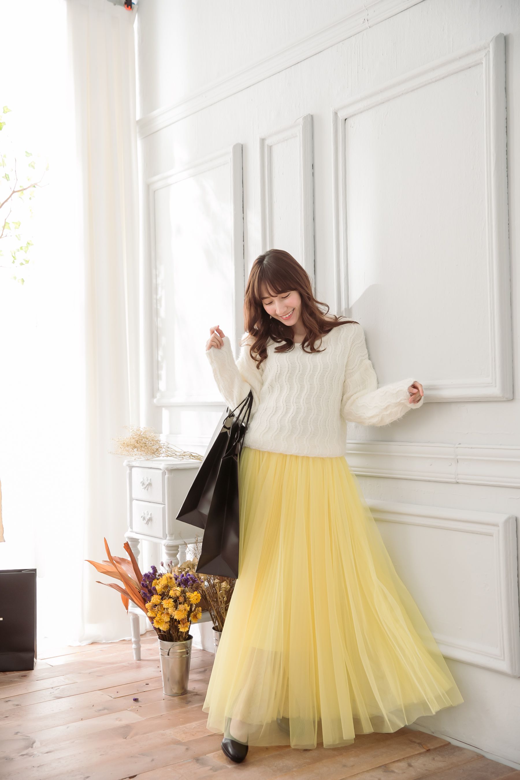 Peachy - 獨家訂製綿柔法式浪漫三層蓬紗裙-三層蓬版-嫩鵝黃 (F)