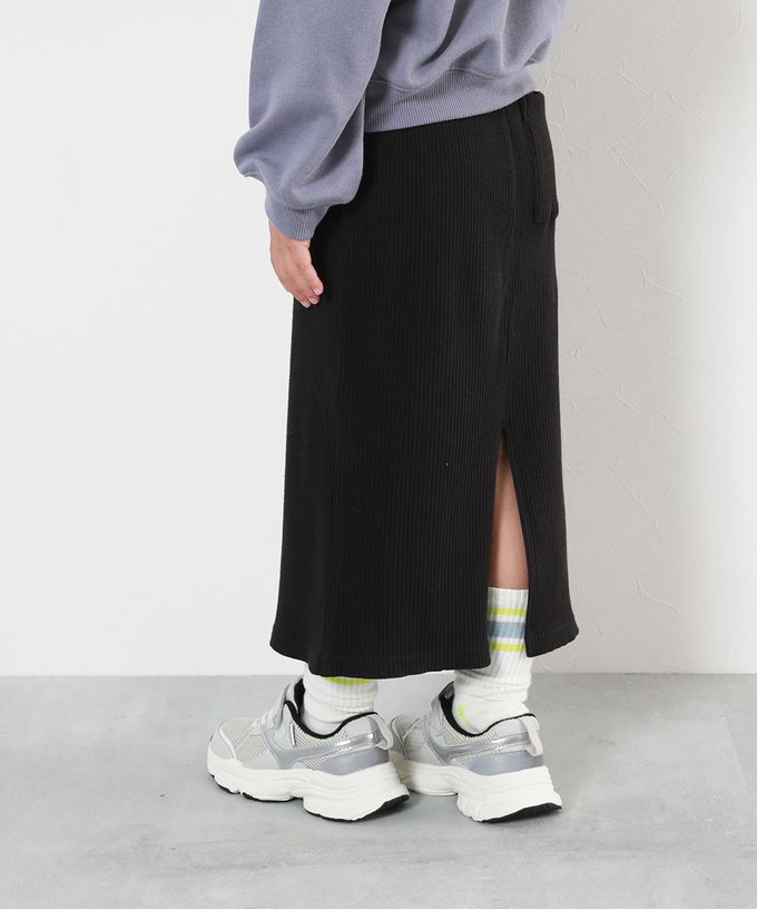 日本 devirock - 開叉羅紋鉛筆長裙-黑