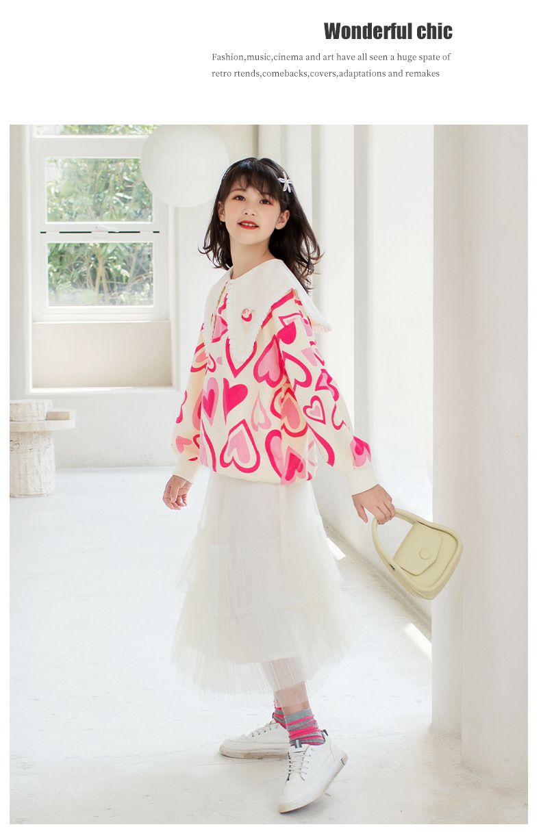 不規則翻領長袖上衣-滿版愛心-綠色