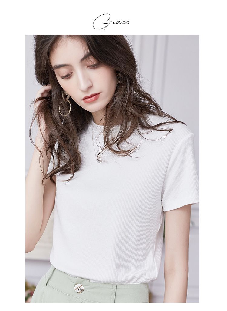 慵懶格調圓領短袖上衣-淺紫色 (M)