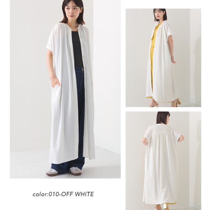 日本 OMNES - 接觸涼感 氣質金釦襯衫式短袖洋裝-白