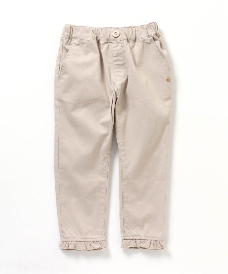 日本 apres les cours - 雛菊刺繡口袋下擺荷葉休閒九分褲-丹寧藍