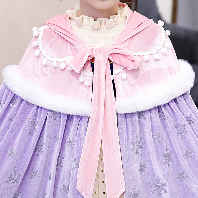 冰雪女王保暖印花斗篷-紫色