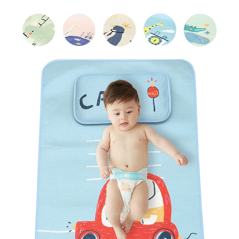 Muslin Tree - 嬰兒床印花涼蓆+枕頭組-恐龍 (涼蓆120*65cm / 枕頭36*23 cm)