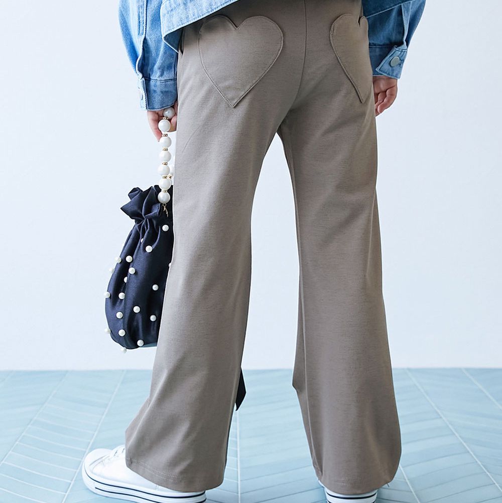 [快乾防皺] 愛心口袋輕盈小喇叭長褲-灰棕