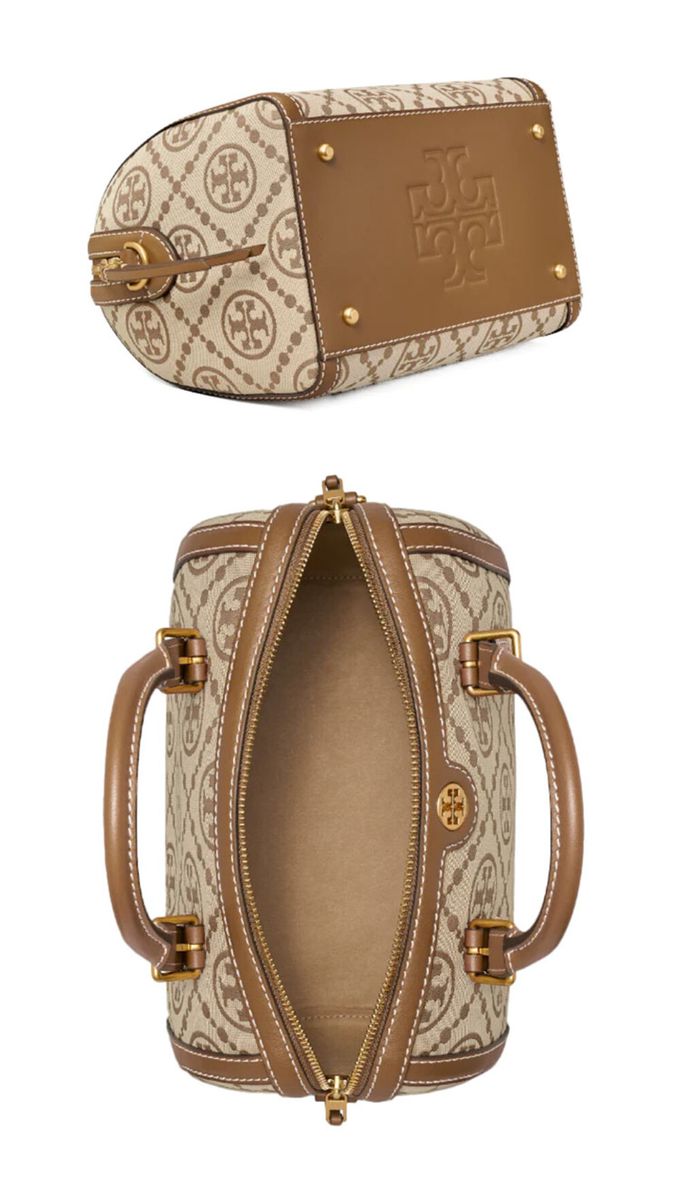 TORY BURCH - 織布拼接皮革波士頓包-卡其