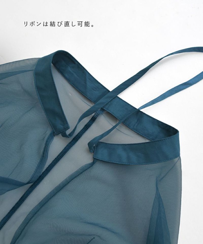 日本 zootie - 優雅透明薄紗綁帶長袖上衣-黑