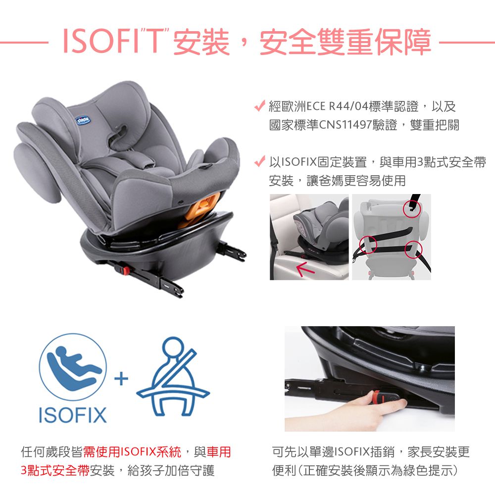 義大利 chicco - Unico 0123 Isofit安全汽座-大理灰