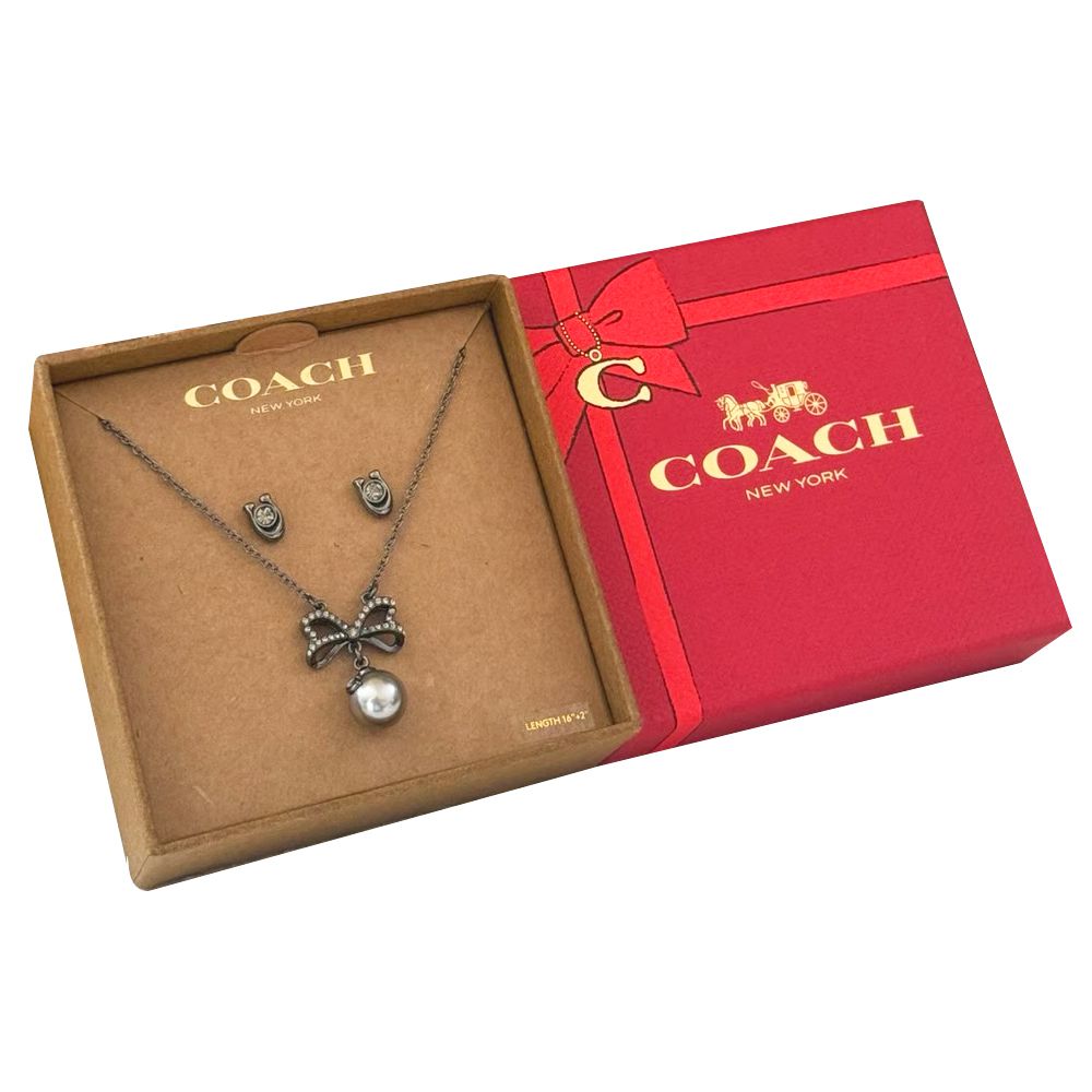 珍珠水鑽項鍊耳環禮盒組 (灰)