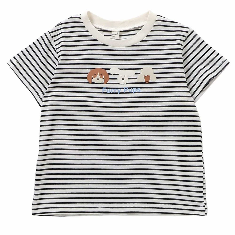 每天都想穿的純棉印花短袖T恤-小狗-黑白條紋