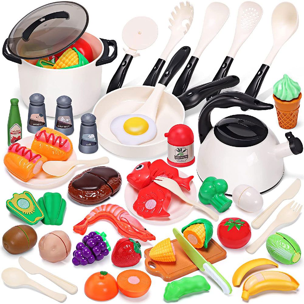 CuteStone - 仿真鍋具切切樂套裝玩具42件組(盒損福利品出清)