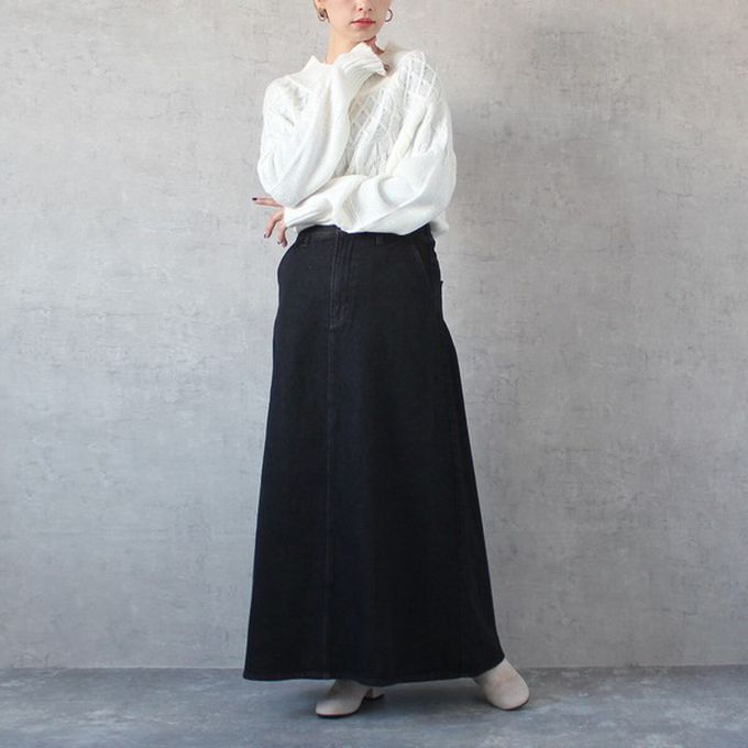 日本女裝代購 - 經典厚磅A字牛仔長裙(高個媽咪推薦)-刷色黑