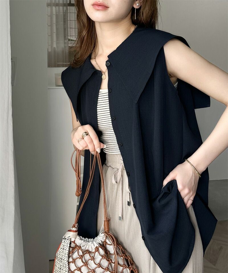 日本 Classical Elf - 優雅歌德領無袖襯衫-天使白