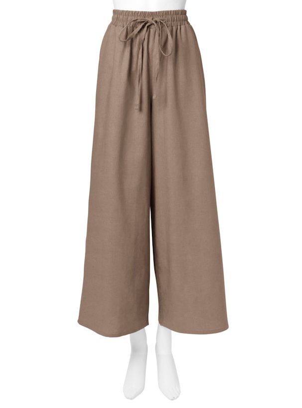 日本 GRL - 棉麻混舒適百搭綁帶寬褲-摩卡棕 (F)