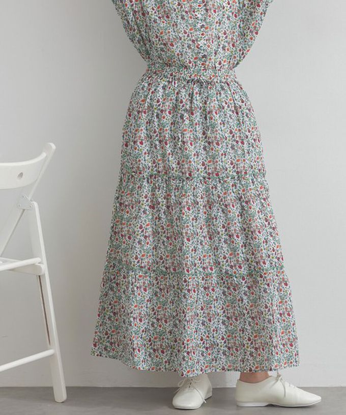 日本 Lupilien - 100%印度棉 華奢滿版印花分層長裙-紅系