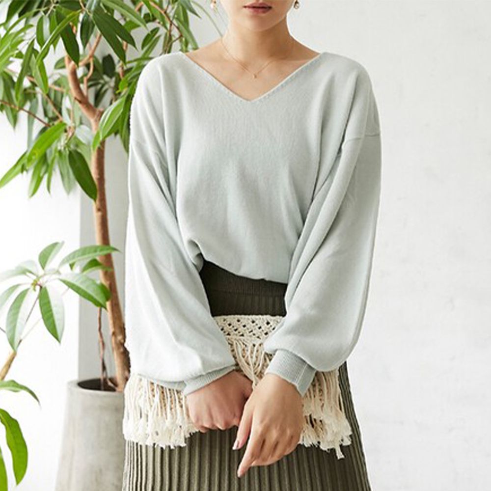 日本女裝代購 - 超柔軟薄款V領針織上衣 (薄荷)