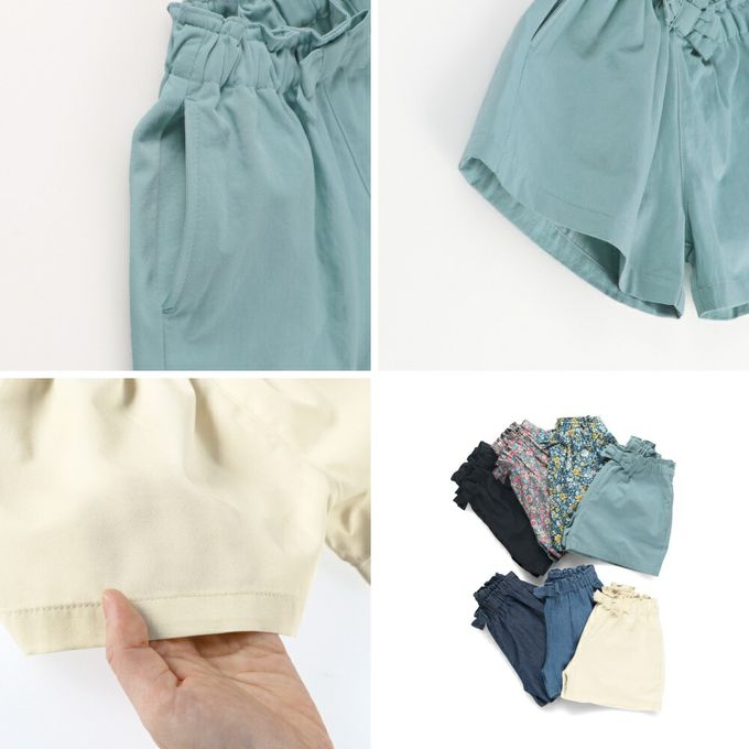 日本 BRANSHES - 腰間蝴蝶結女孩短褲-淺灰藍