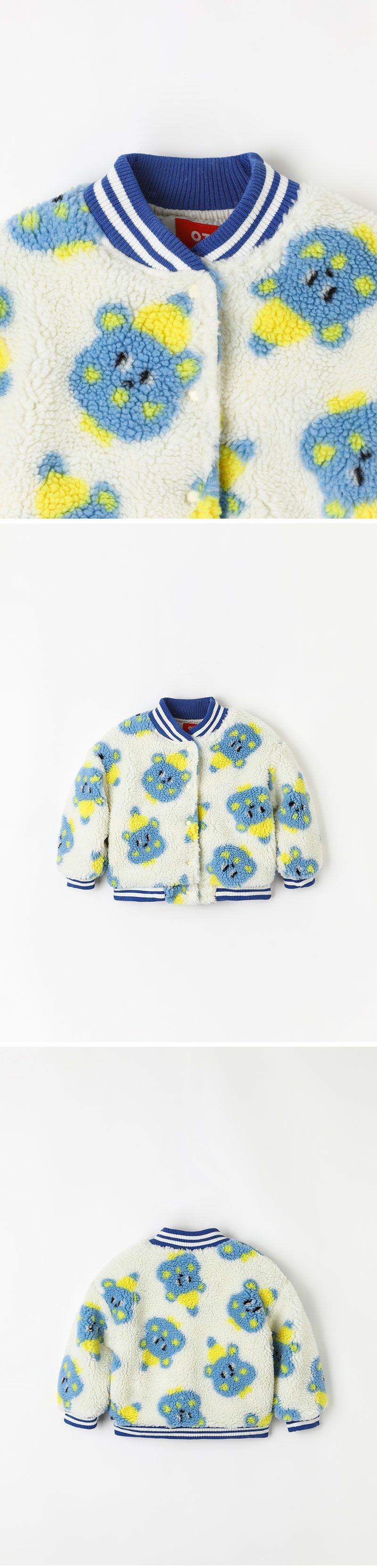 韓國 OZKIZ - 保暖毛絨絎縫內裡棒球外套-藍熊熊