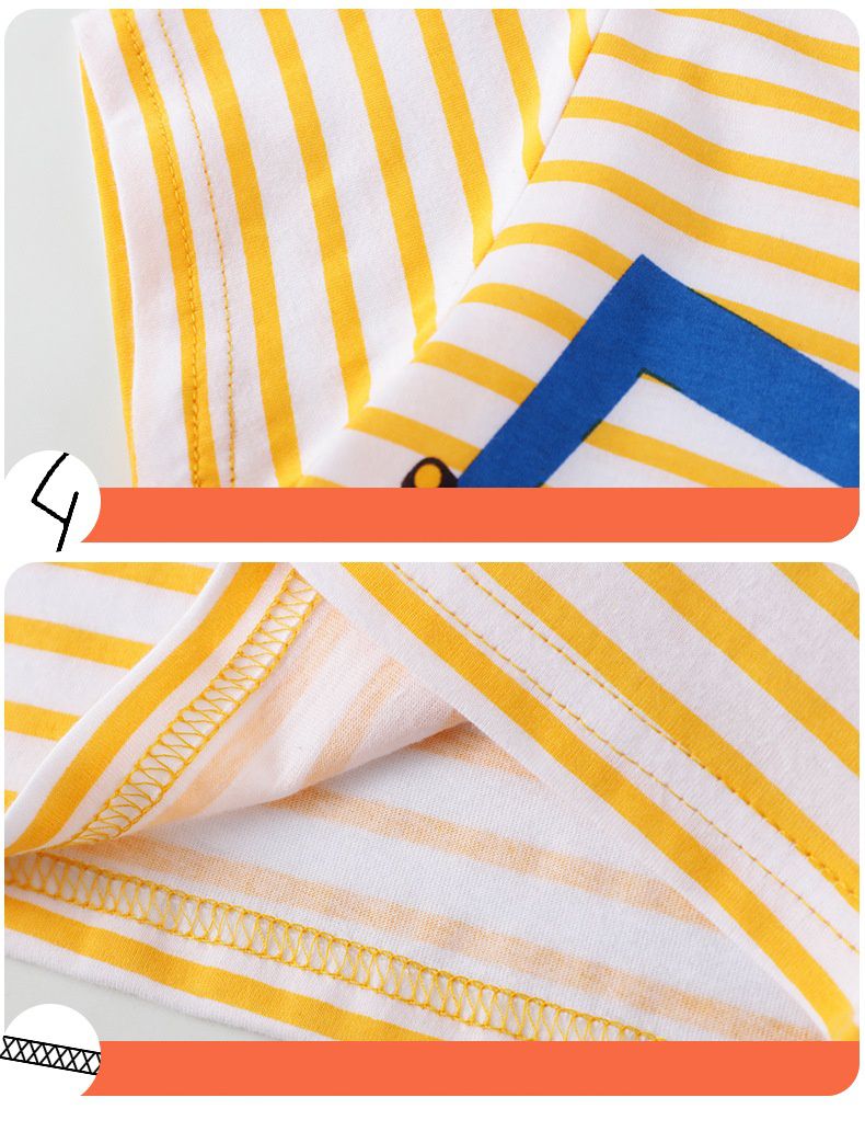 Jumping meters - 棉質圓領條紋短袖上衣-搬磚工程車-黃+白