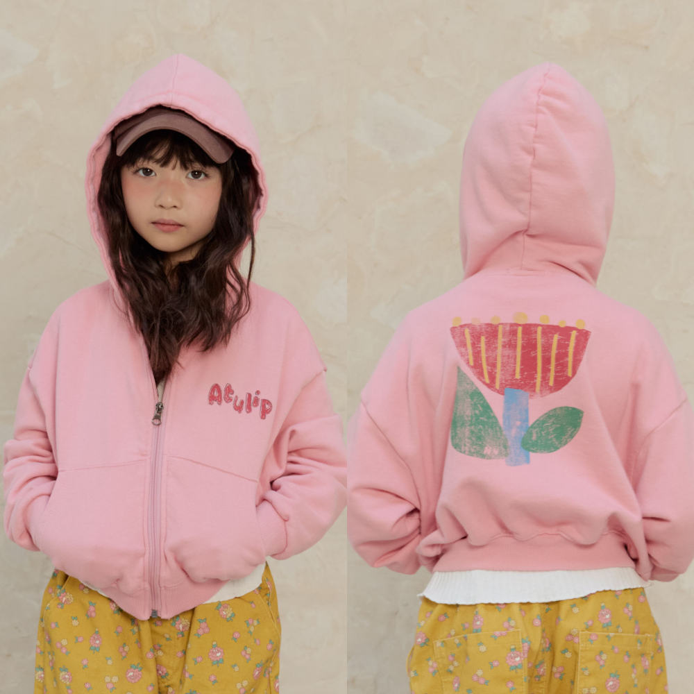 NAVi 童趣鬱金香塗鴉長袖連帽外套-粉