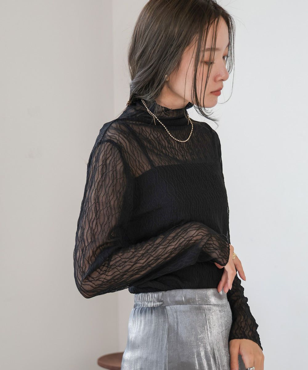 【直紋質感薄長袖🎐】Textured See Through Top main image 1