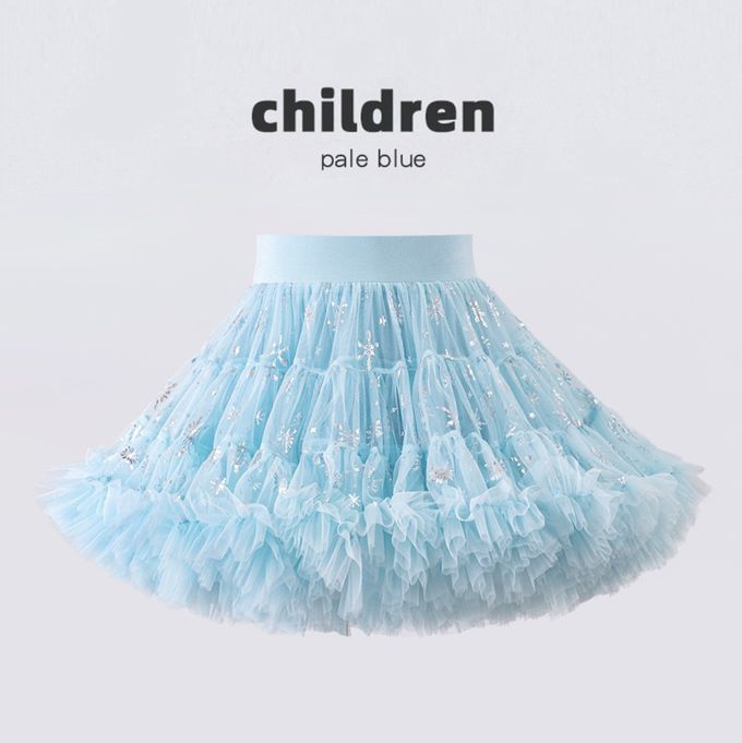 百搭蓬蓬柔軟網紗裙 澎澎裙 雪花淺藍色