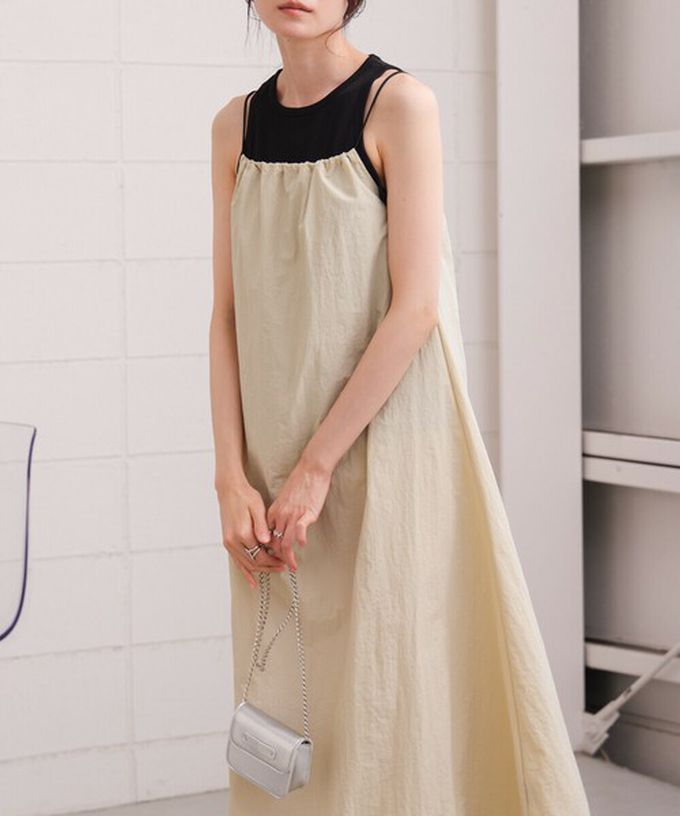 日本 Bab - 下擺澎澎氣球尼龍吊帶洋裝-米白