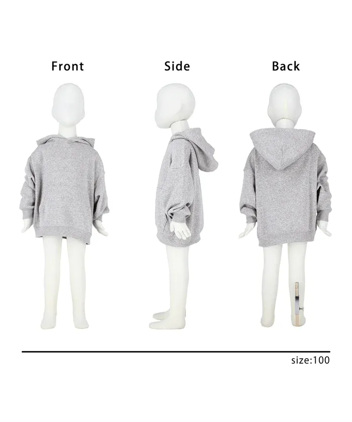 日本 COCA - fleece刷毛輕量寬鬆抽繩帽T-孩子-簡約黑