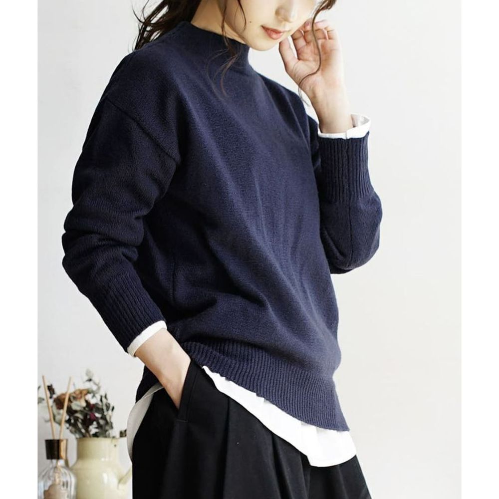 日本 zootie - mochi 超柔軟舒適小高領修身上衣-深藍