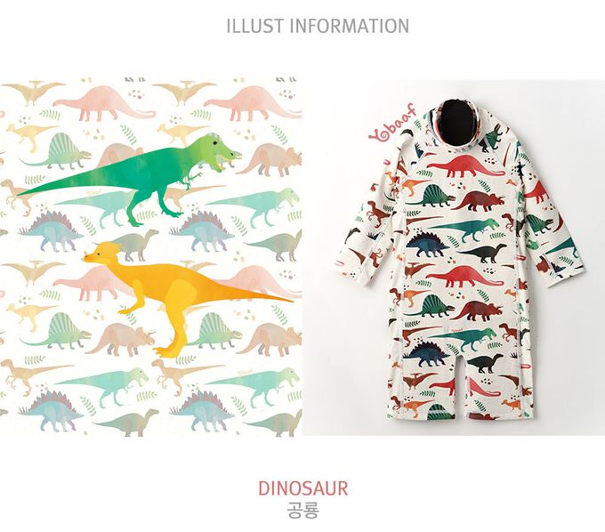 韓國 Yobaaf - UPF50+兒童防曬防寒泳裝-恐龍王國