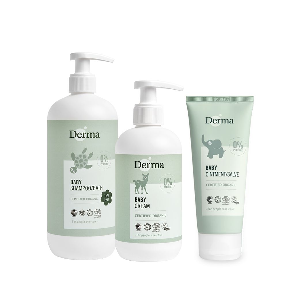 丹麥德瑪Derma - 寶寶家庭洗護三件組-沐浴露500ml+護膚霜250ml+萬用膏