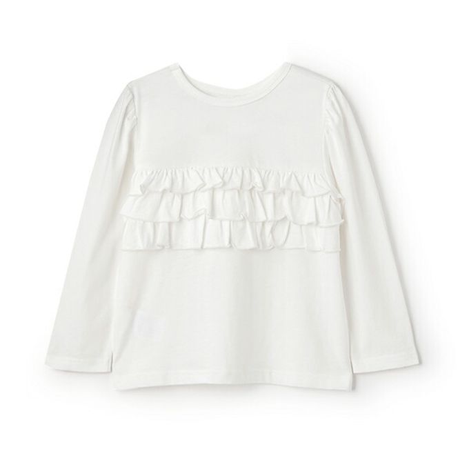 日本 Lycee mine - 100%棉 前後兩穿荷葉邊長袖上衣-淺灰藍