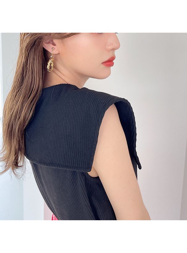 日本 GRL - 水手領羅紋針織無袖上衣-淺灰杏