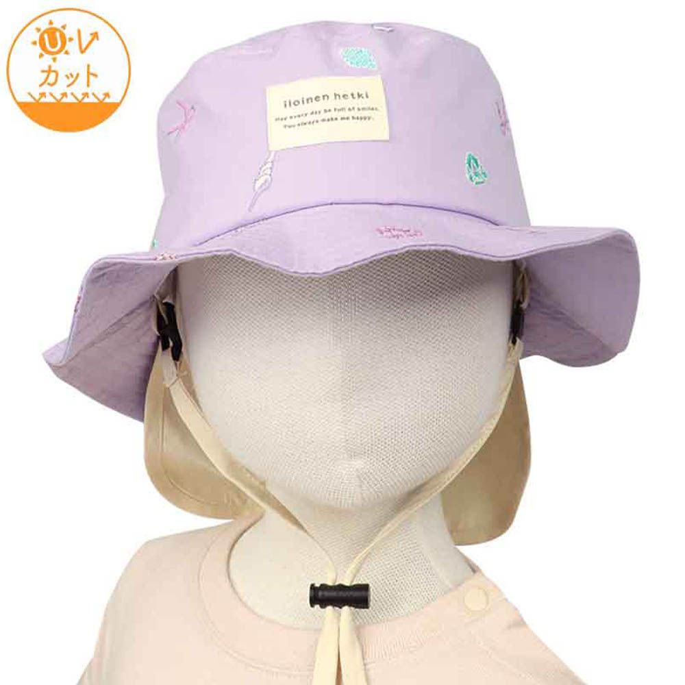 漁夫帽-滿版刺繡 附防曬遮陽布-紫色