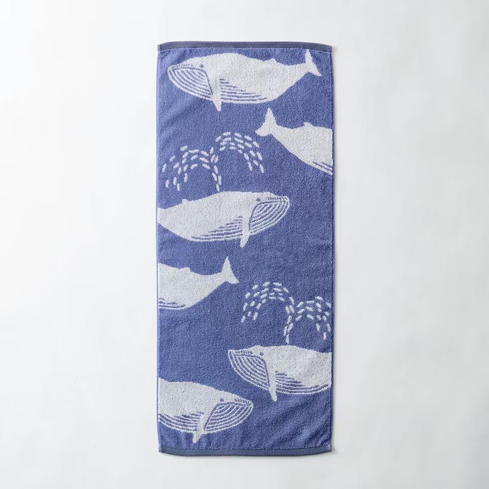 日本千趣會 - 北歐風 吸水速乾毛巾-鯨魚之歌-灰藍 (34×80cm)