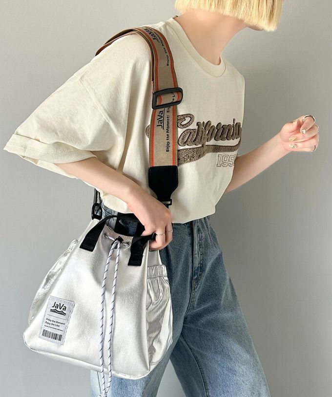 日本 Classical Elf - Java 時尚抽繩品牌肩帶輕巧側背包-霧銀