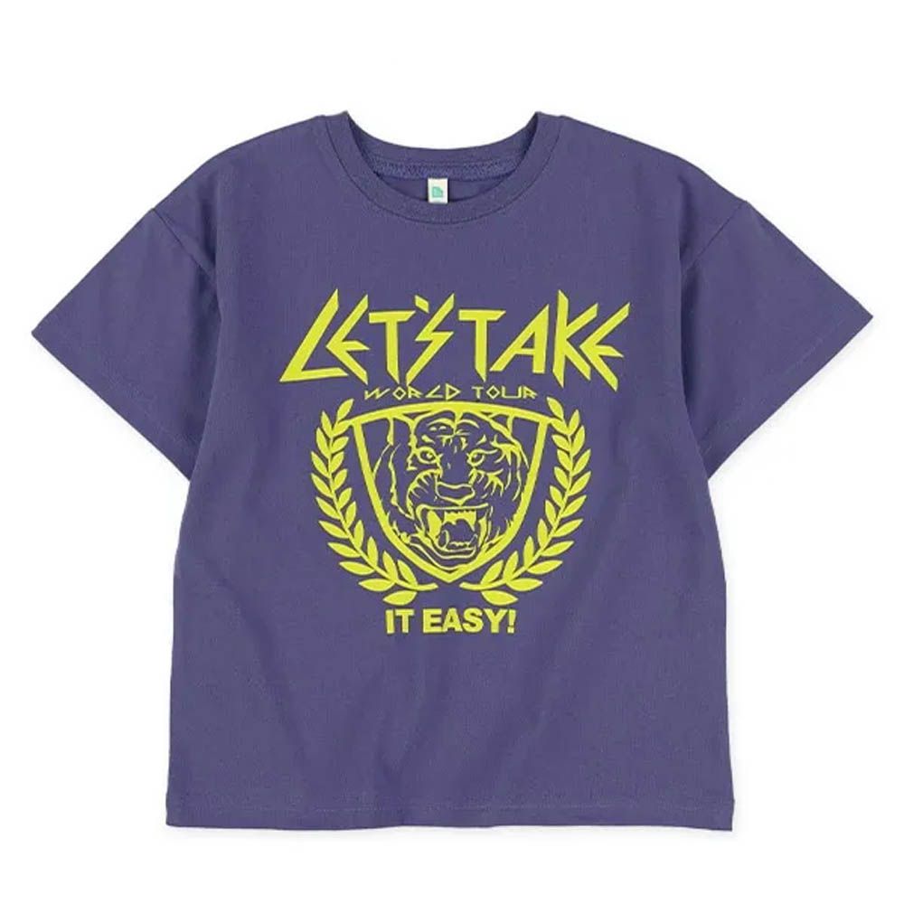 超帥動物印花短袖上衣-老虎logo-紫