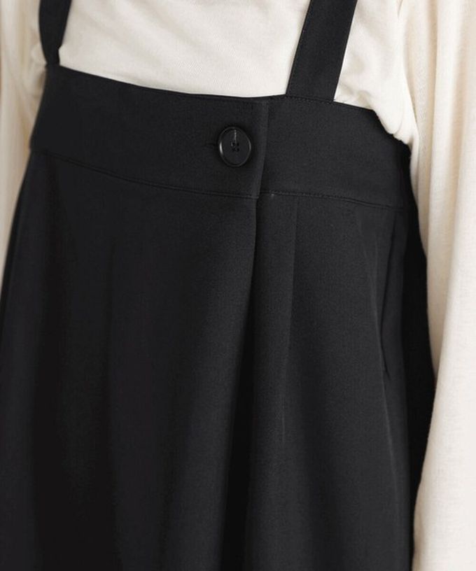 日本 Bab - 斜紋布優雅摺線工裝風吊帶裙-黑