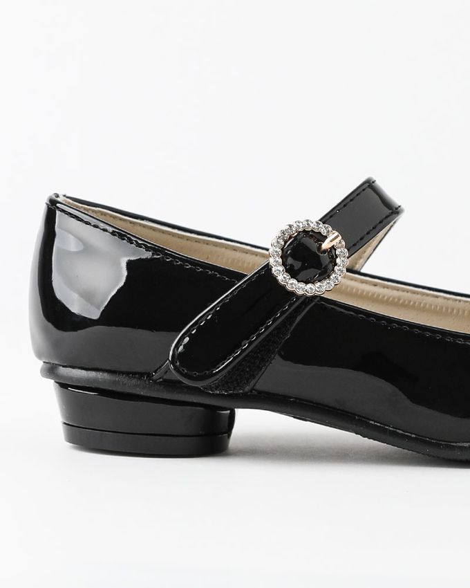 韓國 OZKIZ - 鑲鑽英倫風亮漆皮皮鞋-黑