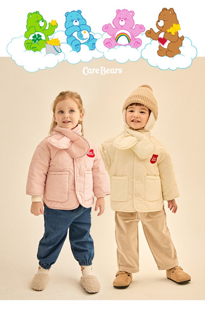 韓國 Care Bears - (附圍巾)聯名款刺繡熊熊絎縫無領外套-象牙白