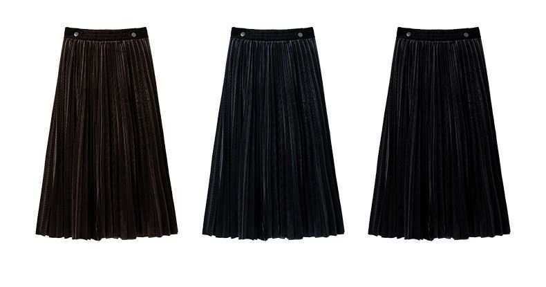 復古閃亮百褶半身裙-黑色