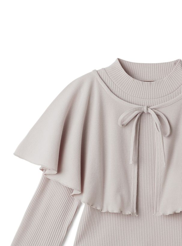 日本 GRL - 法式小斗篷扭結薄長袖上衣-淺灰棕