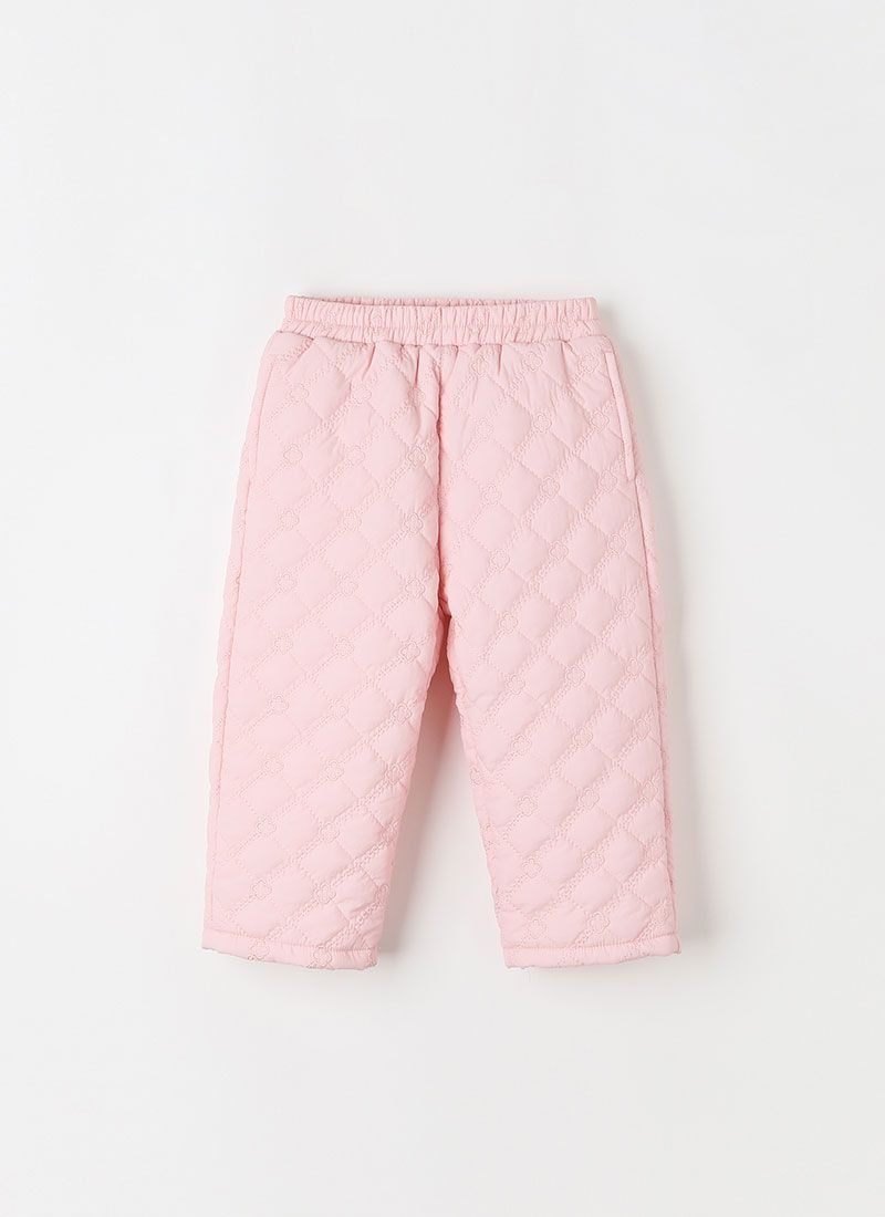 韓國 OZKIZ - 繡花紋路內磨毛長褲-粉