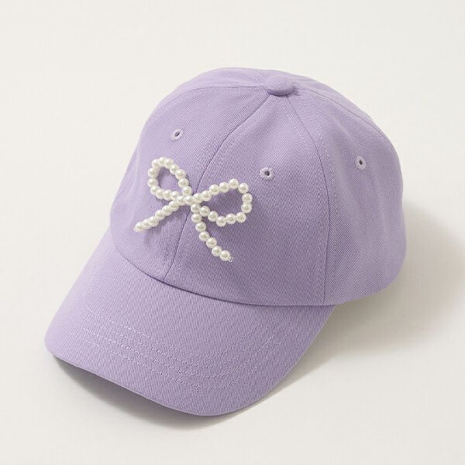 日本 Lycee mine - 甜美珍珠蝴蝶結棒球帽-檸檬黃 (54cm)