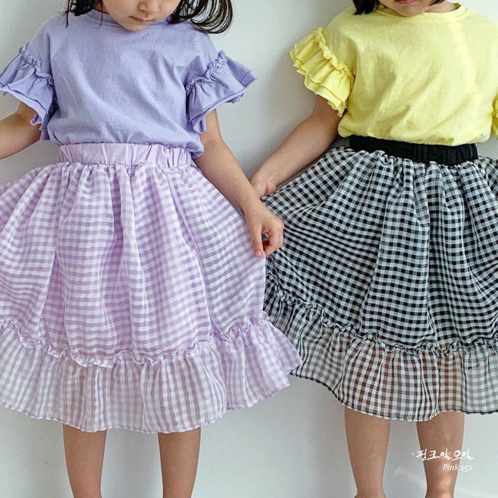 韓國 PINK151 - 格紋雪紡半長裙-淡紫