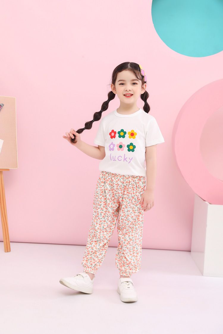 純棉短袖上衣-lucky花花-白色