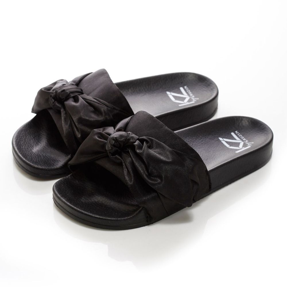 KRUZIN - 蝴蝶結拖鞋-黑-版型偏大，建議挑選小1號